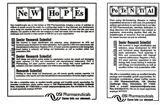 OSI Pharmaceuticals Recruitment Advertising Campaign
