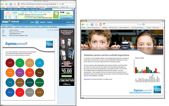 American Express Customer Service Recruitment Advertising E-blast and Splash Page